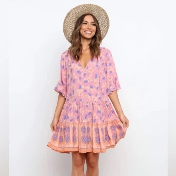 Petal & Pup Dresses & Skirts - Petal and Pup Carlton Floral Boho Dress Orange Pink blue US 8